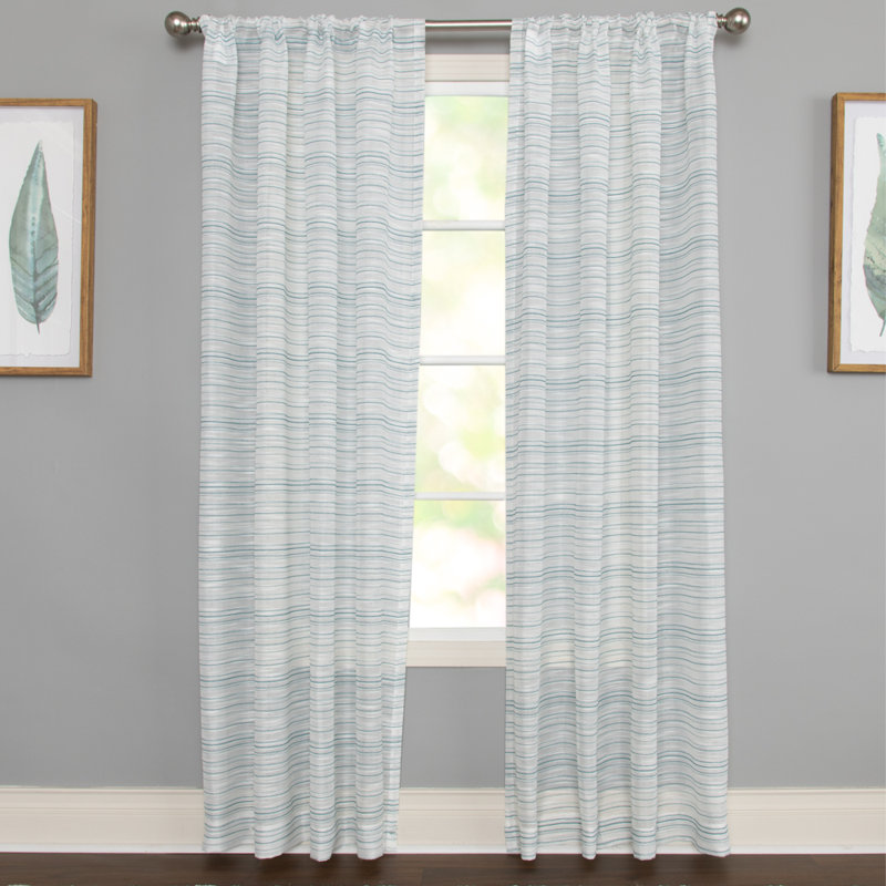Cemya 100% Polyester Light Filtering Horizontal Stripped Curtain Panel with Rod Pocket Top , 52" W x 84" L, Teal