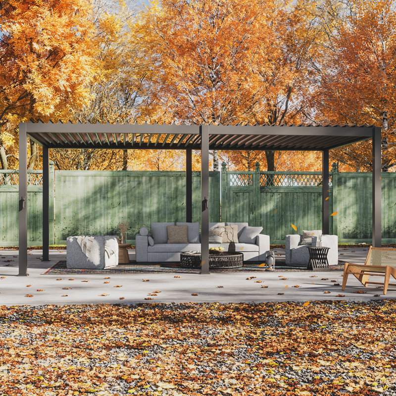 Patio Pergola Aluminum Metal Frame Freestanding Pergola with Louvered Roof for Outdoor, 12' x 20', null