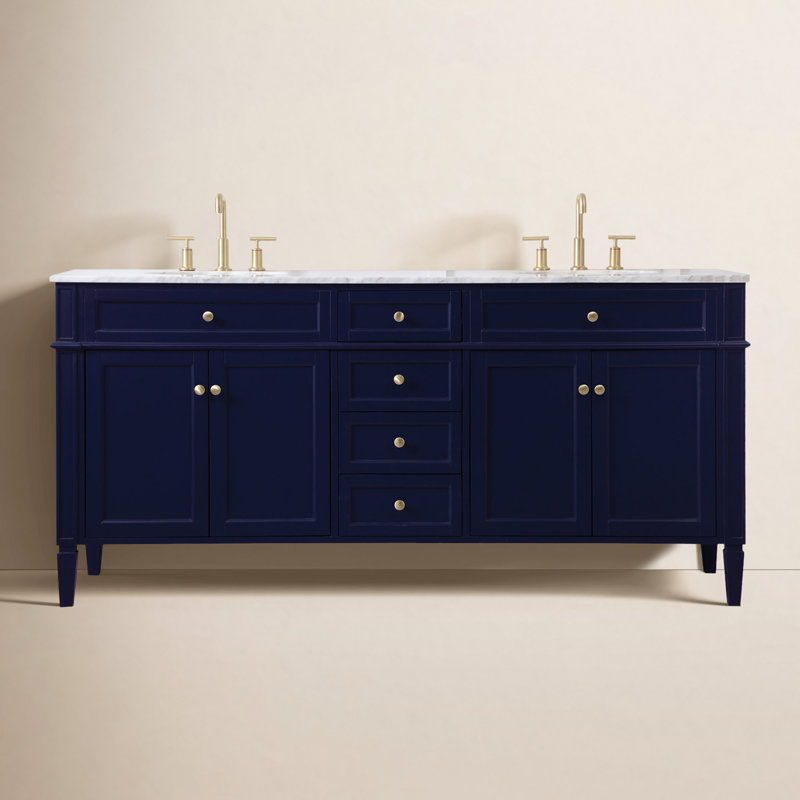 Rivers 72'' Double Bathroom Vanity with Marble Top, Blue
