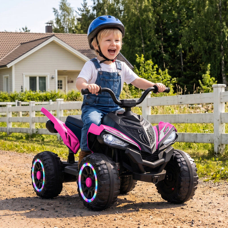 Outfunny 24V Kids ATV 4 Wheeler, Kids Ride On Toy avec roues lumineuses à DEL, musique et port USB - rose, Rose