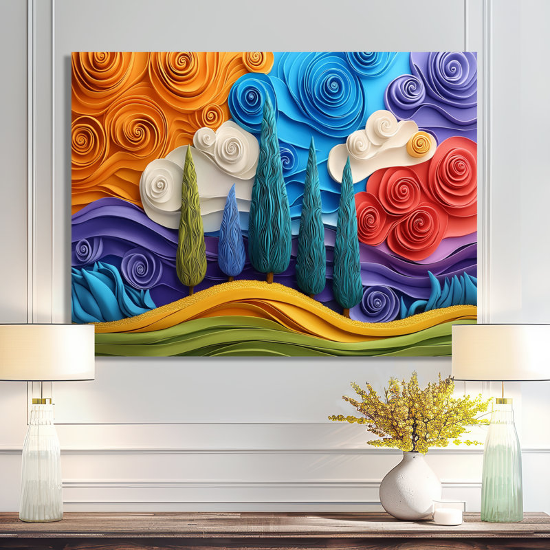 «Blue and Orange River Into The Valley III - Pointillism», impression sur métal, H 30 po x l 40 po