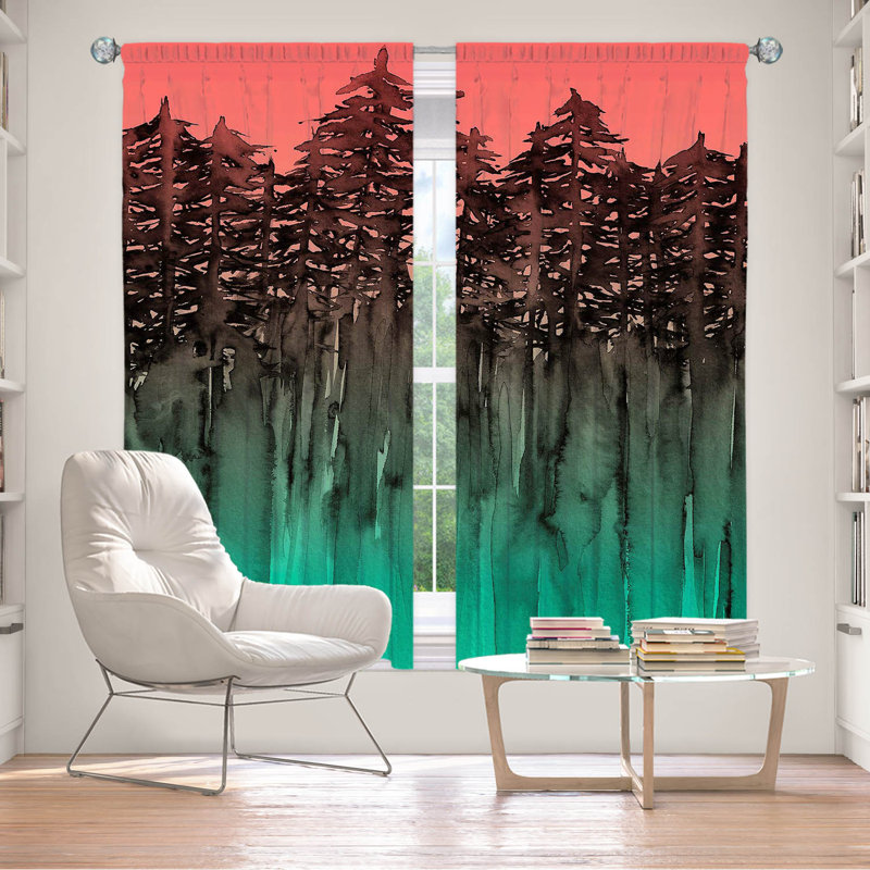 Room Darkening Curtain Pair, 40" W x 52" L, Pink/Green