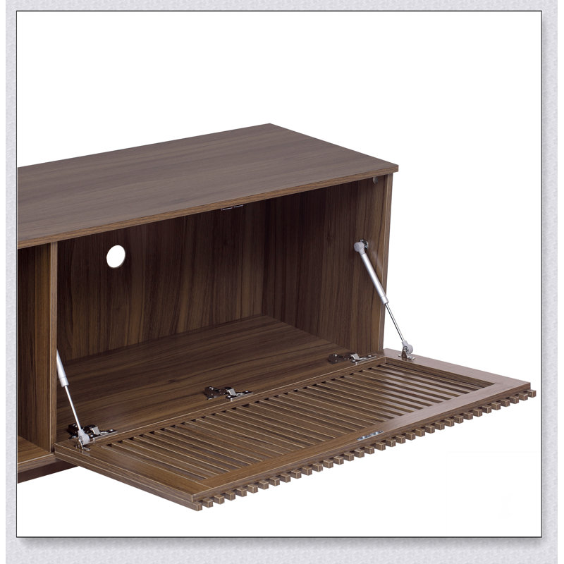 Meuble télé style noyer de style Mid-Century pour chat avec porte coulissante rabattable pour animaux de compagnie