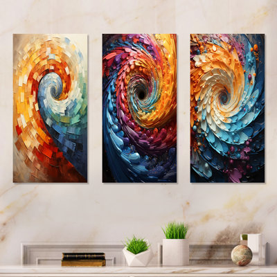 Solitary Spiral Colorful Arc Rainbow I - Abstract Spirals Metal Wall Art Set Of 3
