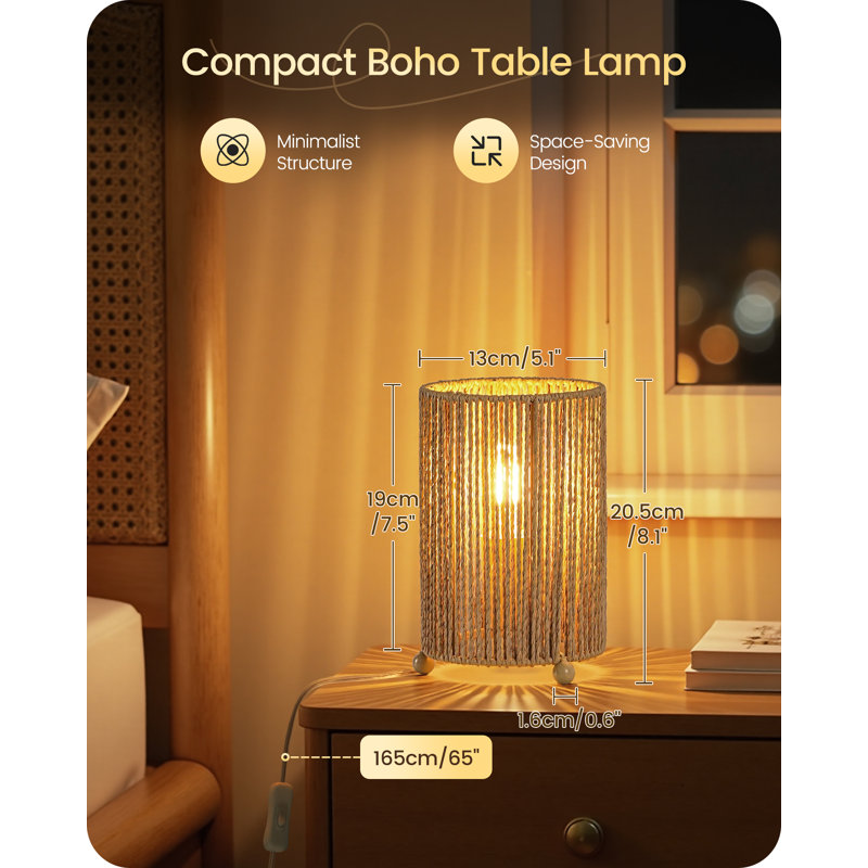 Boho Rattan Table Lamp LED Bulb Included