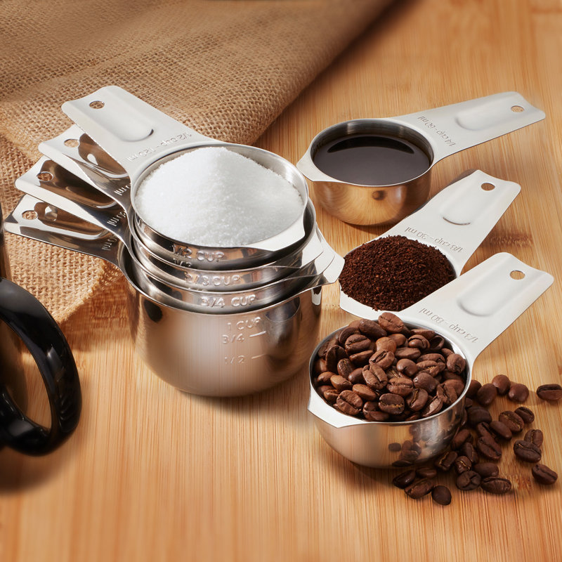 7-Piece Stainless Steel Measuring Cup Set with Coffee Scoop