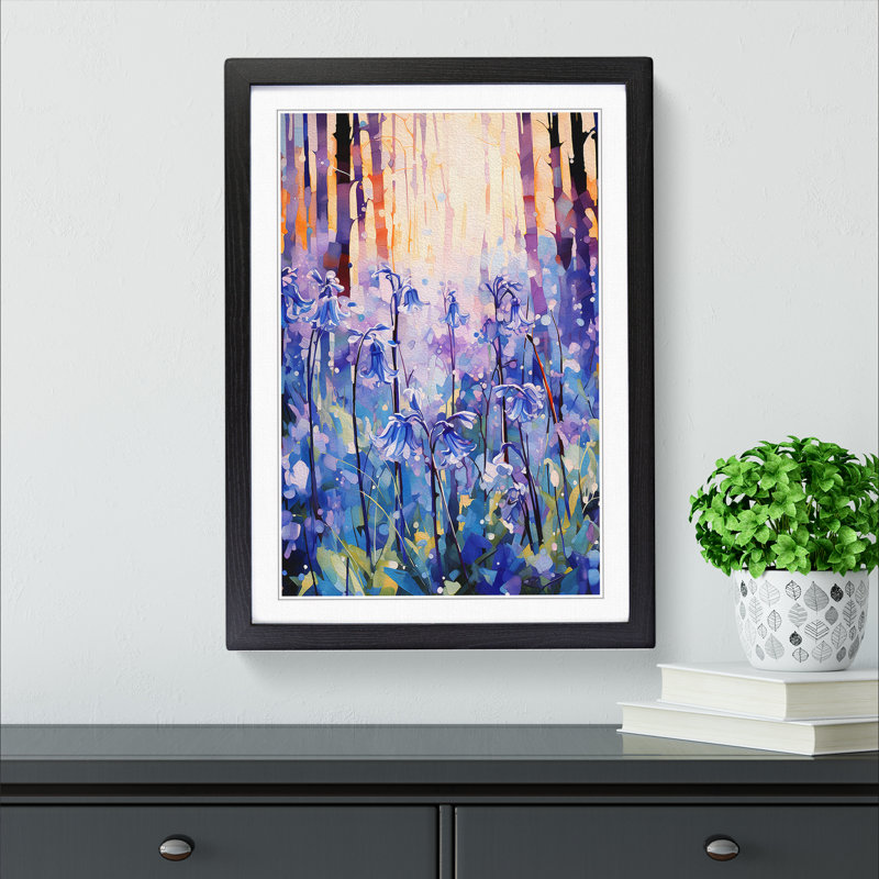 Bluebell Flower Impressionism No.2 - Single Picture Frame Print on Wood, 34cm H x 25cm W x 2cm D, Black Framed