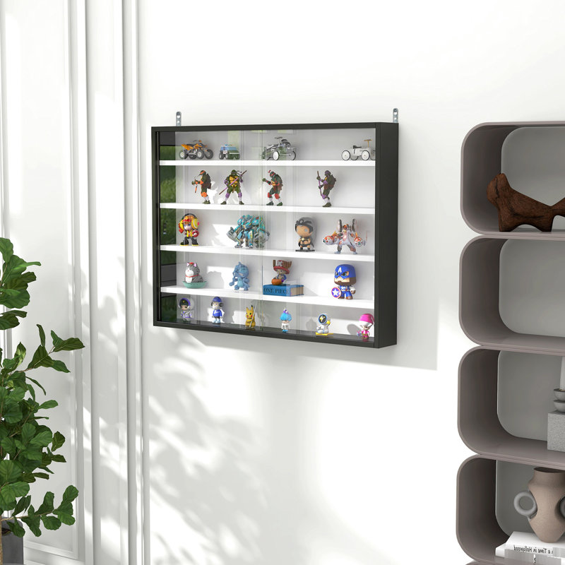 Vitrine noire et blanche à 5 tablettes réglables pour les collections d'artisanat
