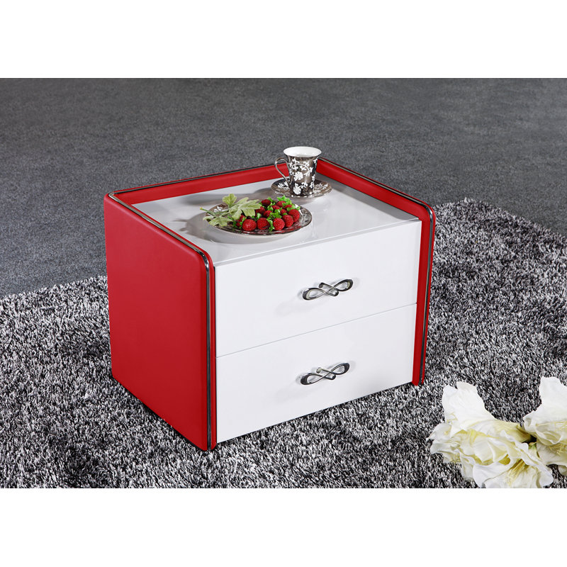 Table de chevet 2 tiroirs Janae, Rouge / blanc