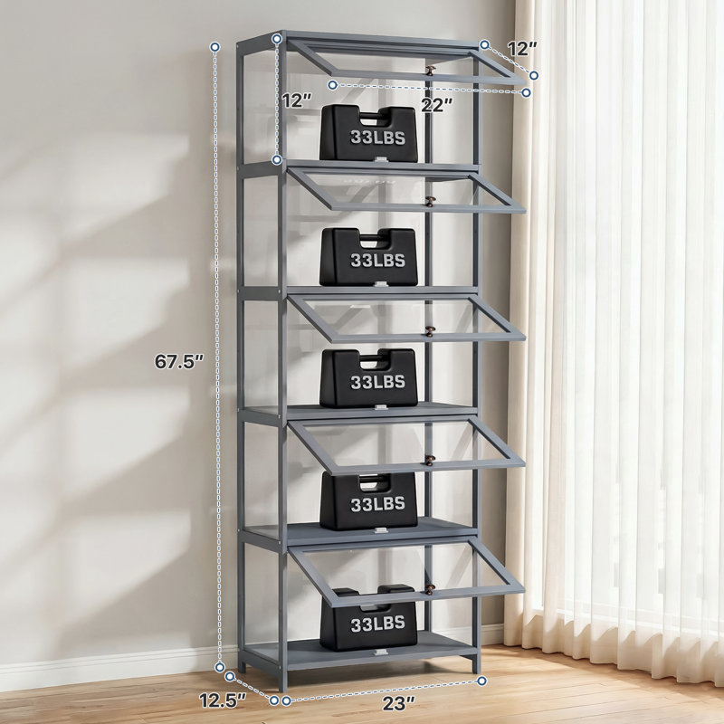 Vitrine à 5 niveaux en H 67,5 "x l 23" avec porte rabattable, rangement pour vitrine Curio Cabinet