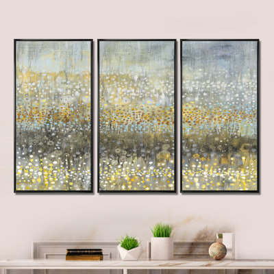 «Glam Rain Abstract IV», ensemble de 3 reproductions d'art moderne sur toile encadrées