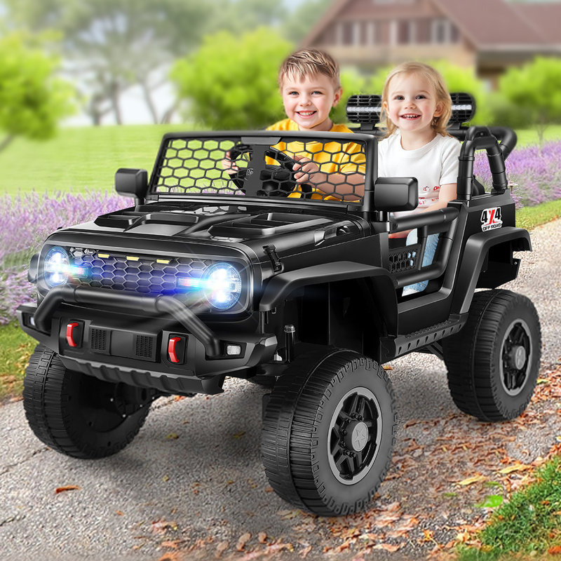 Alex 24V 2 Seater Ride On Jeep For Kids With Remote Control & Shovel, 4WD/2WD Power Jeep Wheels, 20" Spacious Seat, 3 Speeds, Colorful LED Lights, Music, Bluetooth, Electric Toys Car For Kids