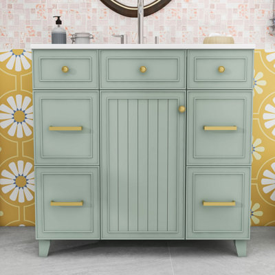 Chic 36" Bathroom Vanity with Ceramic Top, Soft Closing Door Cabinet and 3 Drawers