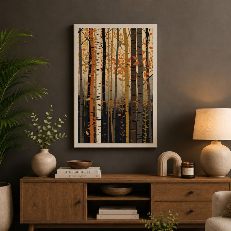Quiet Forest Study Scandinavian 1 Piece Wrapped Canvas Wall Art, 30x20 - 76.2 x 50.8 cm, Taupe Border