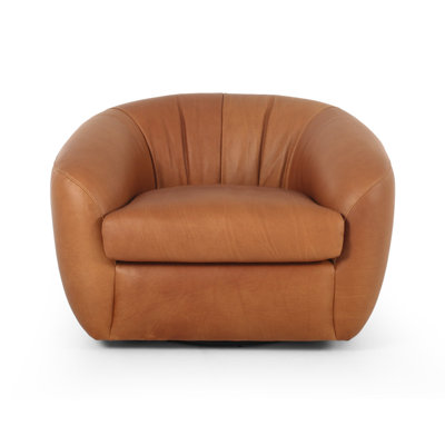 Adele Pine Genuine Leather Swivel Club Chair
