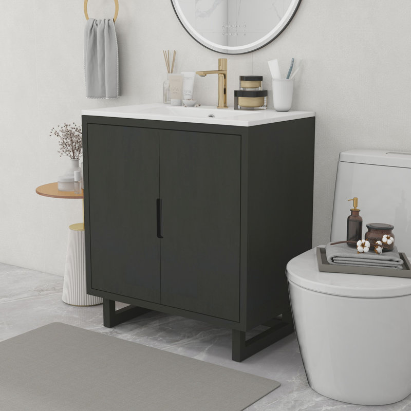 Keymya 29.5'' Single Bathroom Vanity with Resin Top, Black