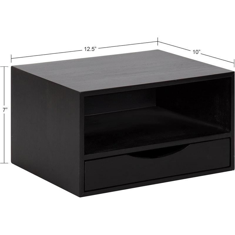 Modern Floating Shelf With Pull-Out Drawer And Storage Cubby, Minimalist Wall-Mounted End Table For Display And Organization, Durable Poplar Wood Construction