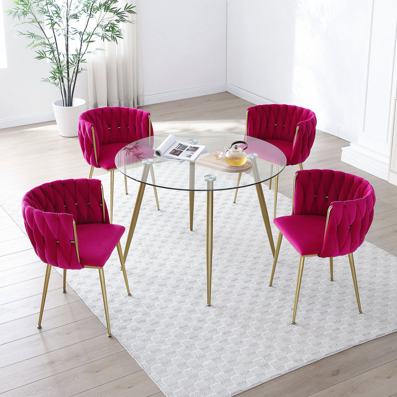 Ensemble de 2 chaises de salle à manger en velours Modern, Rose