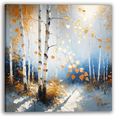Art mural sur toile Golden Birch Trees with Autumn Leaves