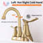 Robinet de coiffeuse en or brossé avec 2 poignées. Contrôle optimal de la température de l'eau. Fabrication pour la longévité. Comprend un robinet de lavabo escamotable et des tuyaux de 4 pouces. Design moderne attrayant pour la salle de bain.-124831673
