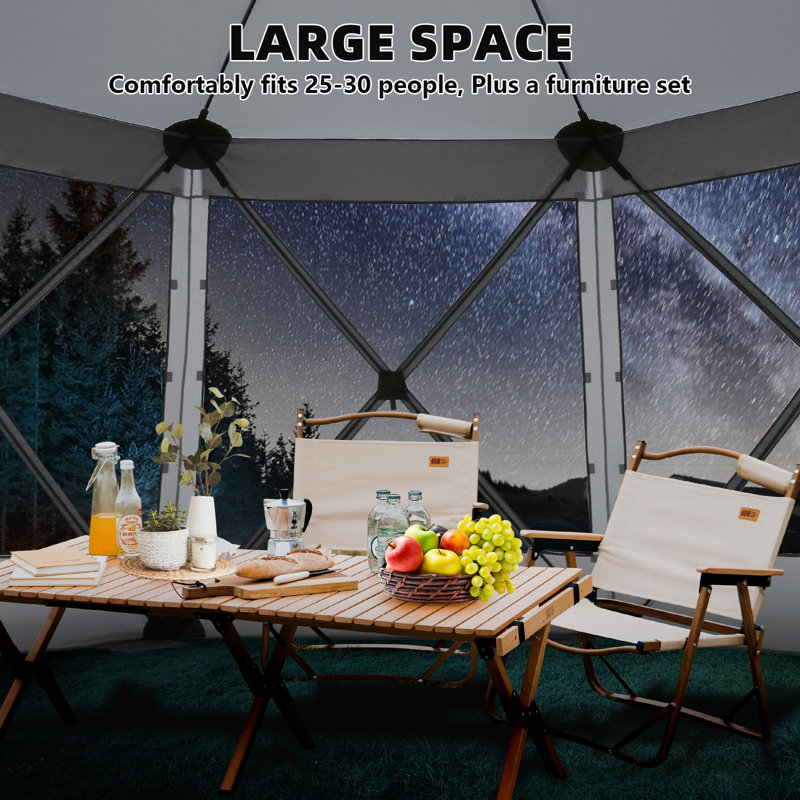 Pavillon de jardin escamotable 15x15 avec moustiquaire pour camping, moustiquaire et moustiquaire, Gris