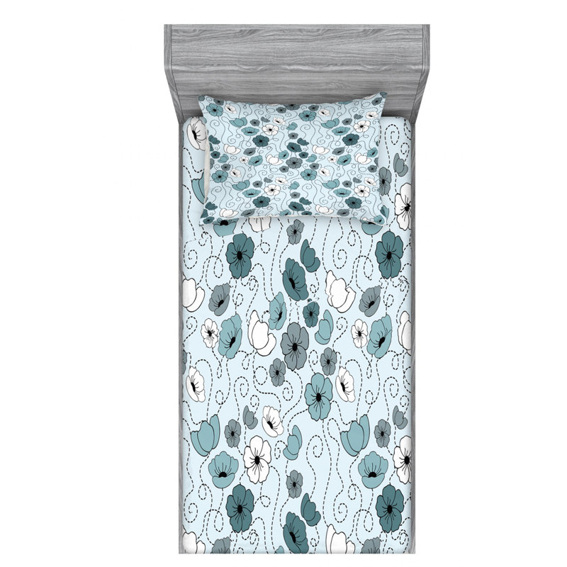 Microfiber Floral Sheet Set, Twin Sheet Set with Fitted Sheet