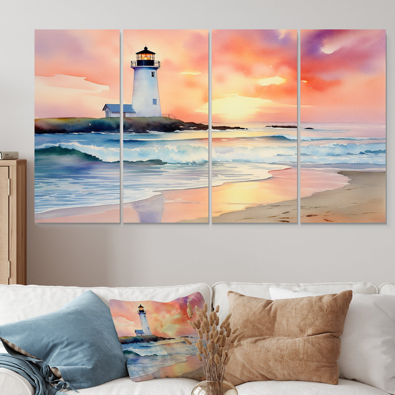 «Orange Sunset Coast Beach», ensemble d'art mural 4 pièces «Coastal Beach», H 28 po x l 48 po