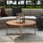 Table basse 31,4 po ronde, grain de bois naturel avec base en métal moderne, multi-usage pour le salon