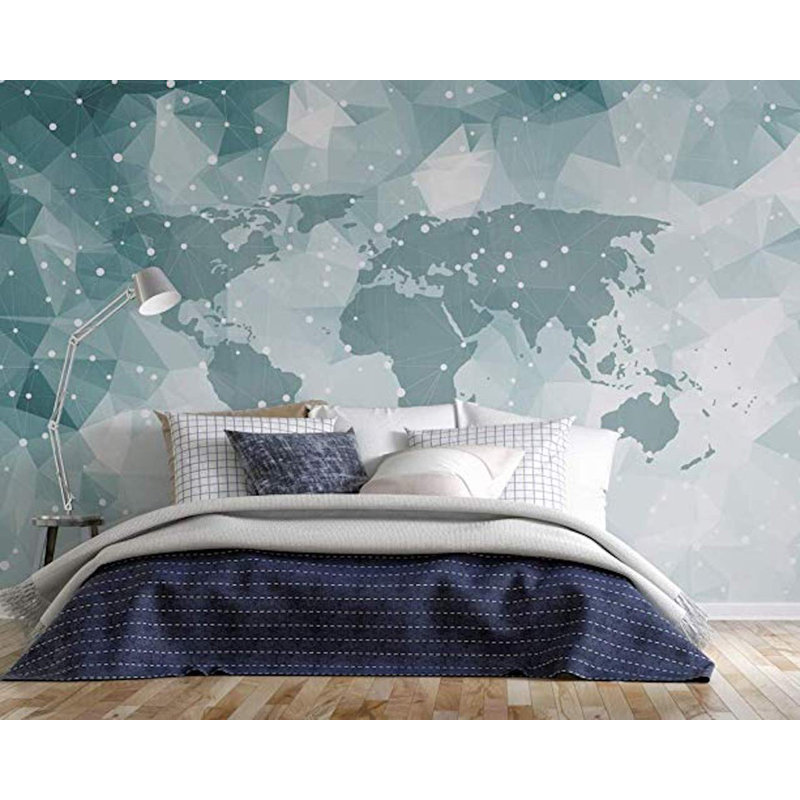Chicago Peel And Stick World Map Geometric Removable Wallpaper, 55" W x 35" L