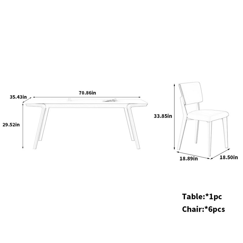 Ensemble de chaises en frêne, H 29,52 po x L 70,86 po x l 35,43 po