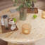 Travertine Look Round Coffee Table – Cross Legs End Table for Living Room-184369685