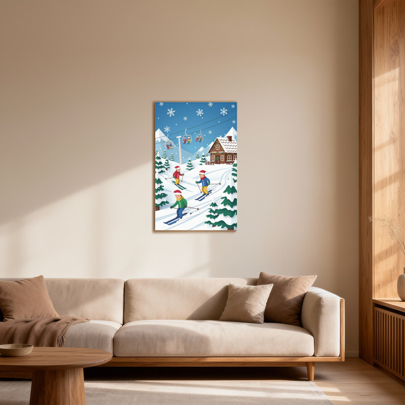 Noël, ski, gens, montagnes enneigées, scène d'hiver, cabane, arbres, levage, H 40 po x l 28 po