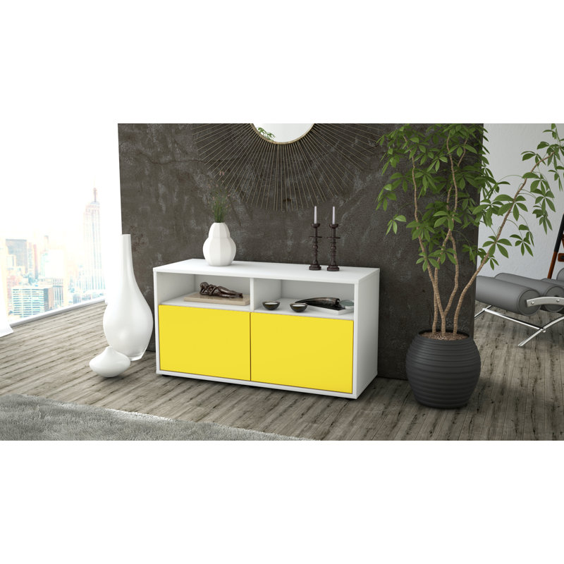 Odum 92cm W Chest of Drawers, High gloss white/Yellow