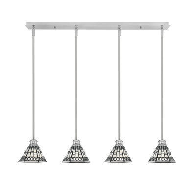 Edge 4 Light Linear Pendalier Shown In Brushed Nickel Finish With 7" Pewter Art Glass