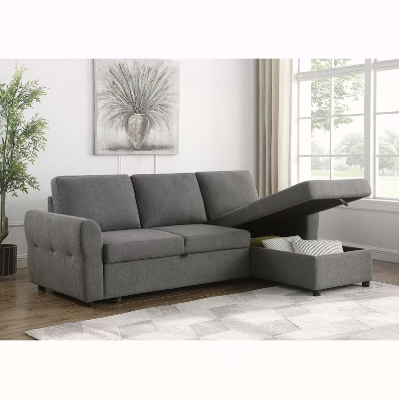 Canapé-lit modulaire avec rangement Kenna, Tissu gris