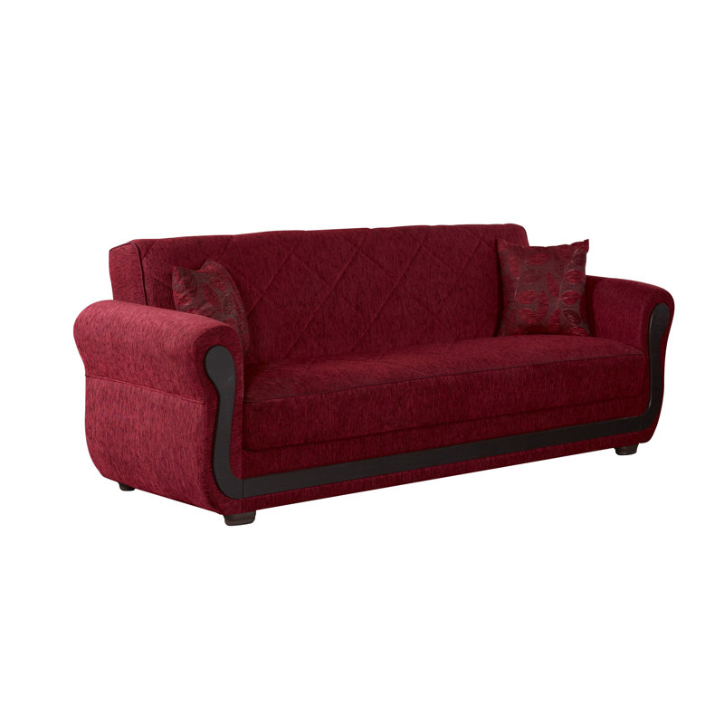 Canapé-lit en coton à accoudoirs arrondis de 91 po Zaylee, Rouge
