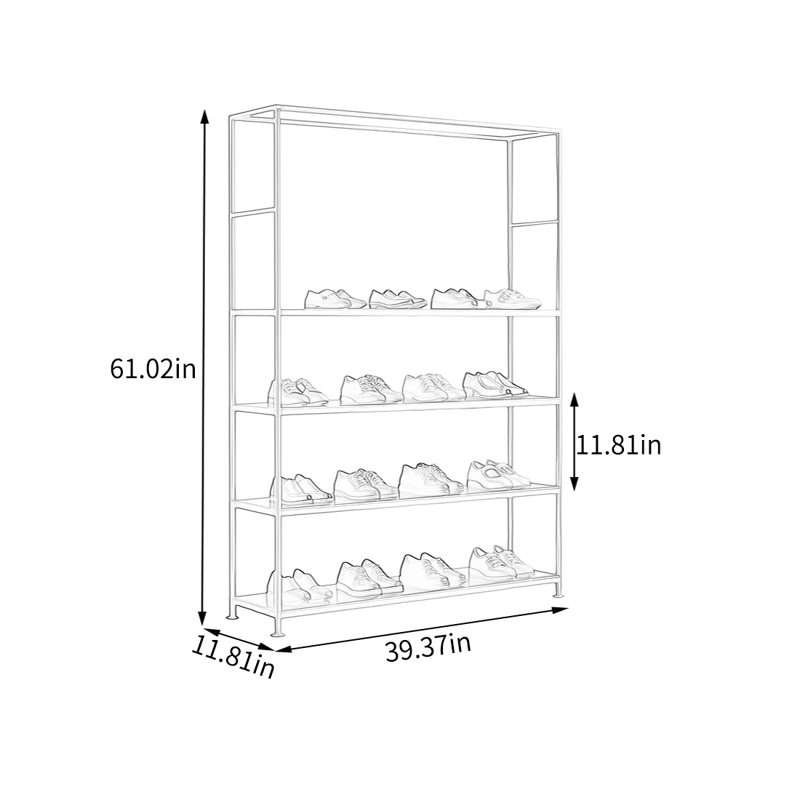 Présentoir en fer doré, (4 Shelves) 61.02"H x 39.37"W x 11.81"D