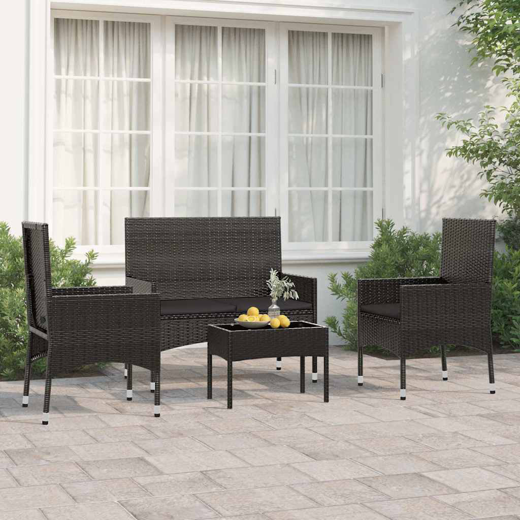 4-Sitzer Lounge-Set Vidaxl aus Rattan Garten-Lounge-Set mit Kissen Schwarz Poly Rattan