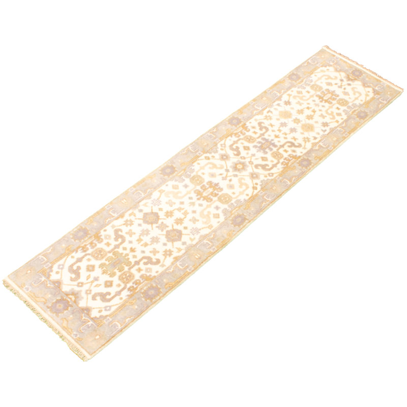 Tapis de couloir en laine noué à la main de conception unique noué à la main New Age 2 pi 6 po x 9 pi 11 po Tapis décoratif crème/or