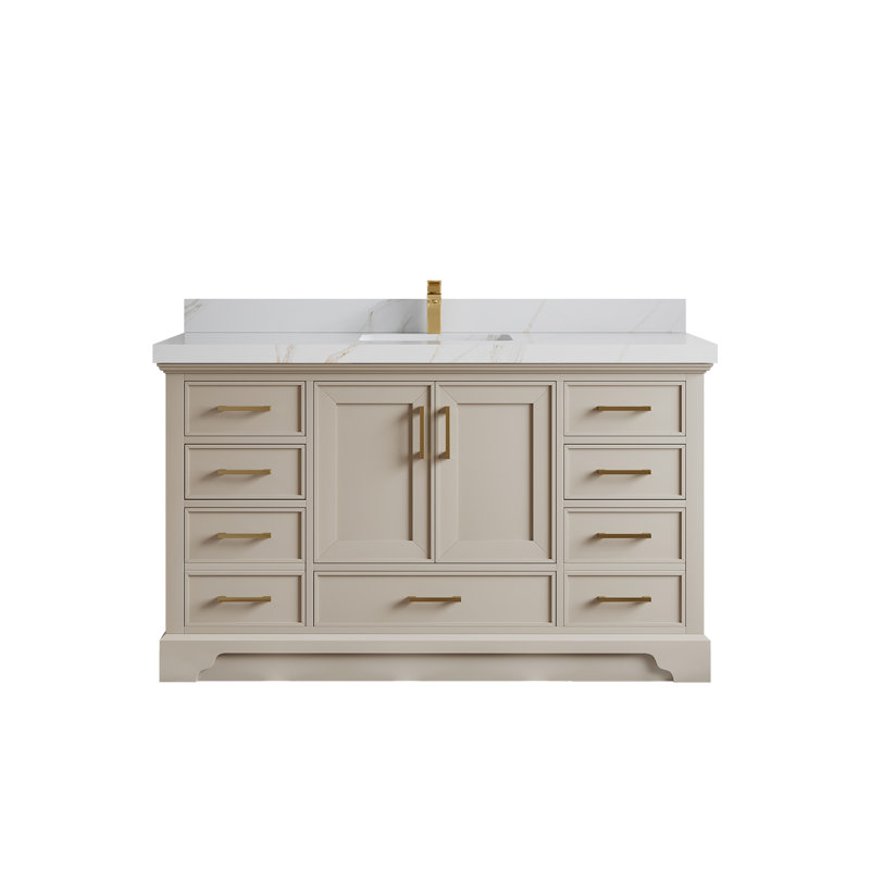 Khiala 60'' Single Bathroom Vanity with Top, Calacatta Sienna