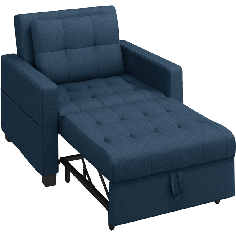 3-in-1 Convertible Sleeper Accent Chair Bed with Adjustable Backrest & Back Pillow, Blue