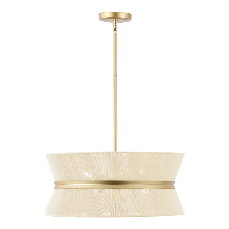 19.7" Modern Coastal 6-Light Rope Drum Chandelier, Beige, Gold