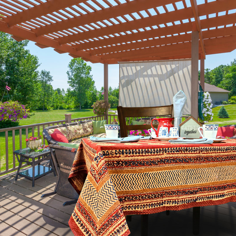 Cotton Block Print Geometric Tablecloth, 90" x 60"