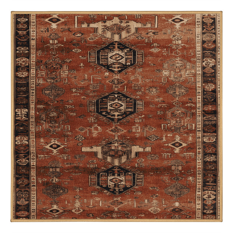 Tapis brun turc lavable à la machine, Carré 3 pi