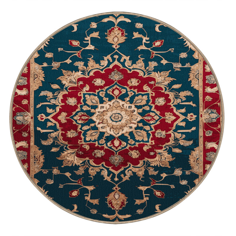 Tapis brun Tabriz lavable à la machine, Rond 6 pi
