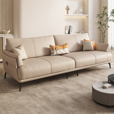 Khaki Genuine Leather Modular Sofa cushion couch