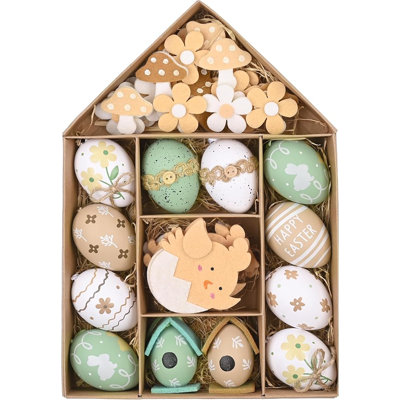  40 pièces d'ornements d'arbre de Pâques, 2,36 po de plastique beige vert, décoration d'arbre en vrac, incassable, décorations suspendues, décoration de fête des Fêtes