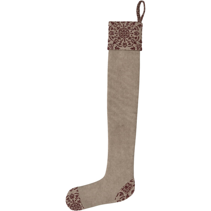 Burgundy and Tan Cotton Jacquard Christmas Stocking 7x19