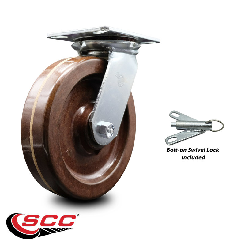 8 Inch Heavy Duty High Temp Phenolic Caster with Roller Bearing and Swivel Lock