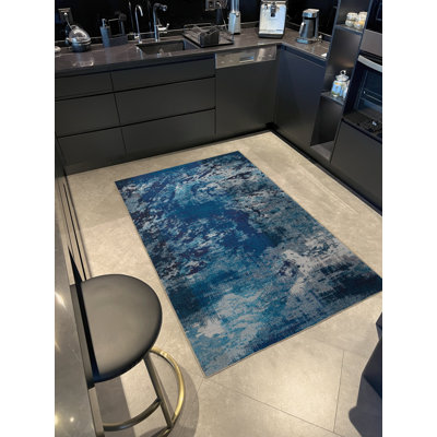 Tapis décoratif moderne à motif abstrait bleu